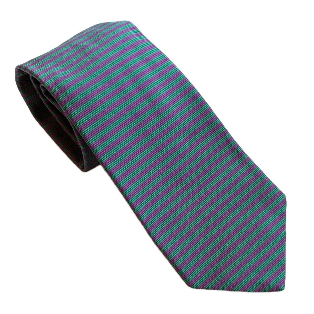BROOKS BROTHERS Makers Horizontal Striped Silk Tie Purple and Green 55 x 3.75"